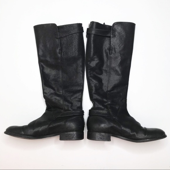 J. Crew Emmett Black Pebbled Leather Buckle Tall Zip-Up Round-Toe Riding Boots 7 - Picture 3 of 9